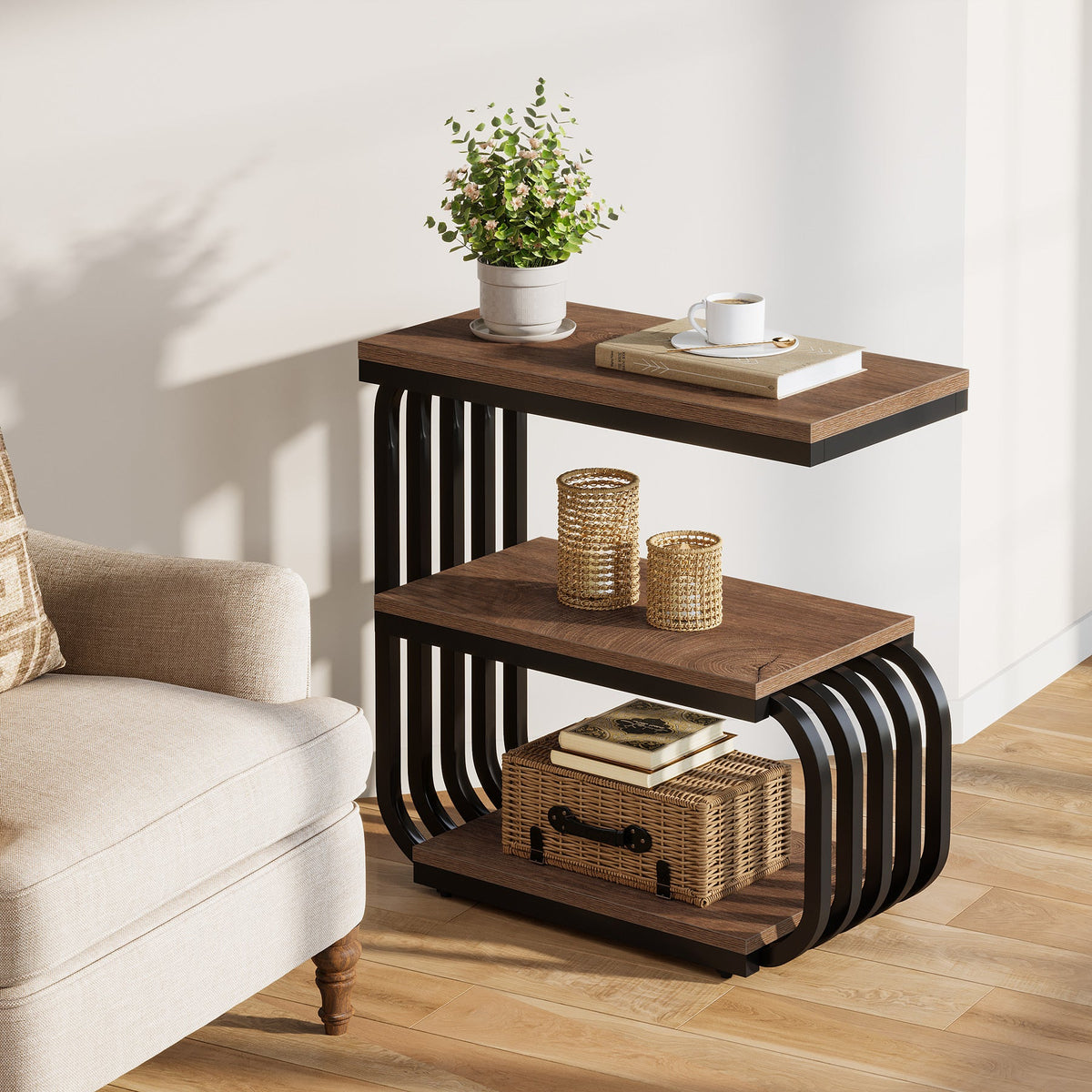 3 Tier End Table, Vintage Side or Bedside Stand for Living Room