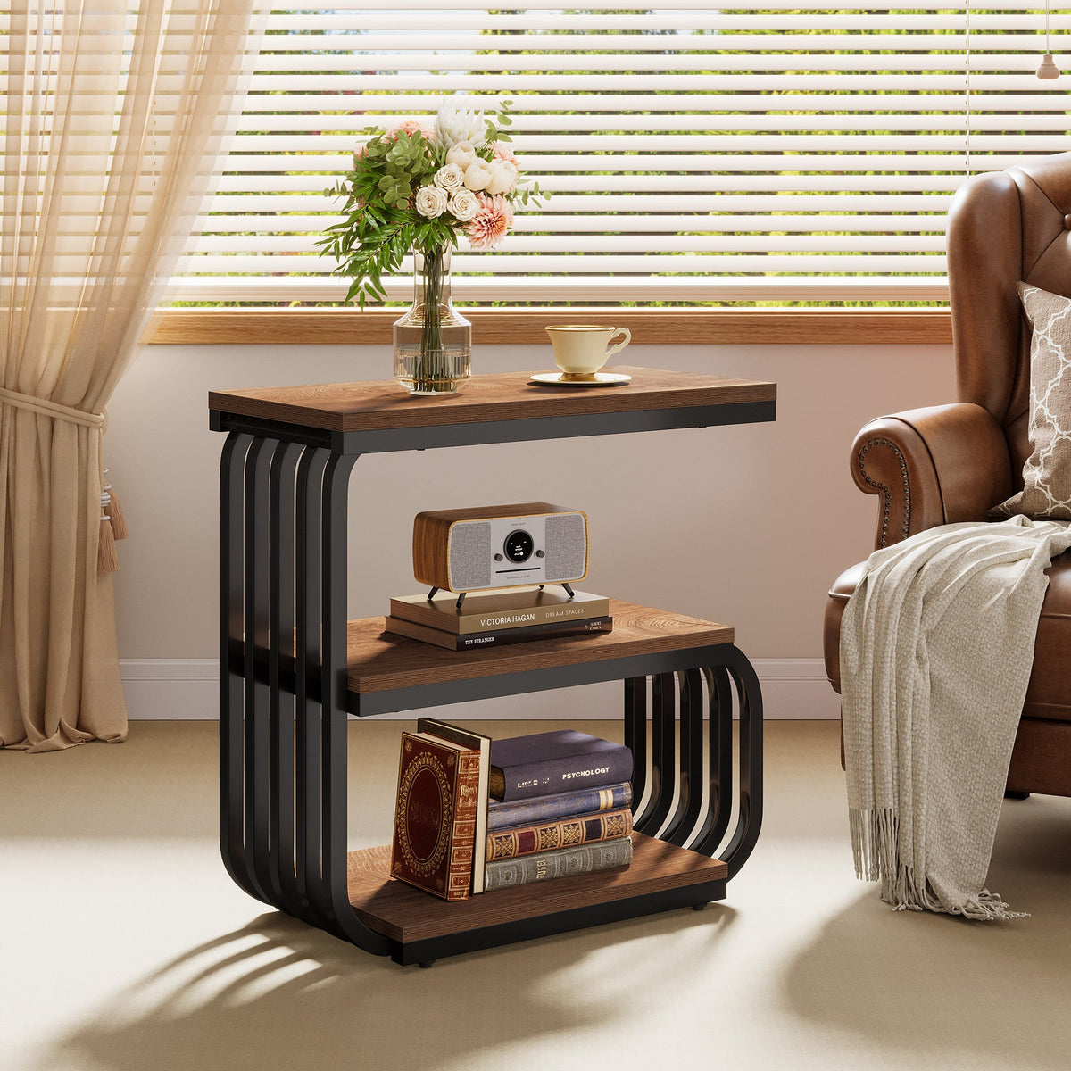 3 Tier End Table, Vintage Side or Bedside Stand for Living Room