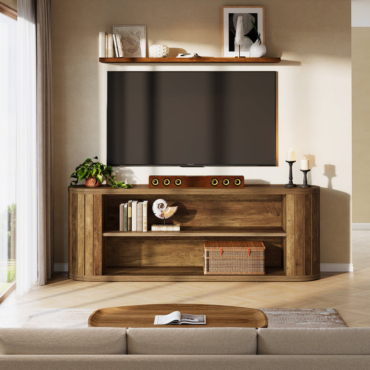 63" TV Stand, Farmhouse Entertainment Center with 3-Tier Storage Shelf