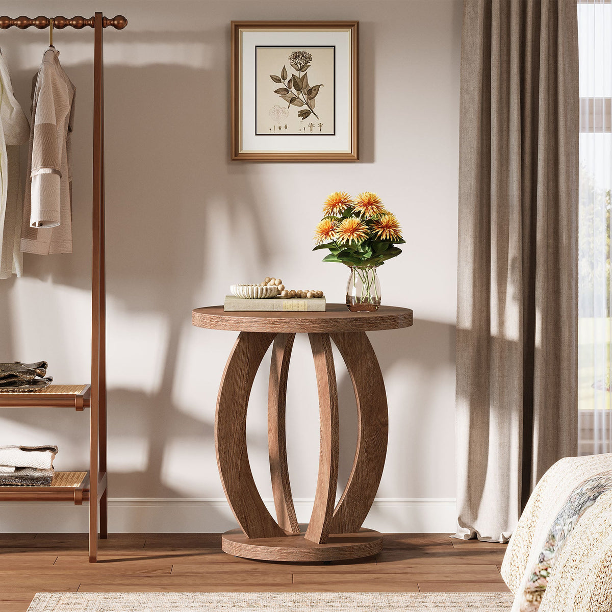 Round Nightstand with Storage, Large Bedside Table for Bedroom