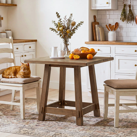 31.5" Solid Wood Dining Table for 4, Small Square Kitchen Table for Dining Room