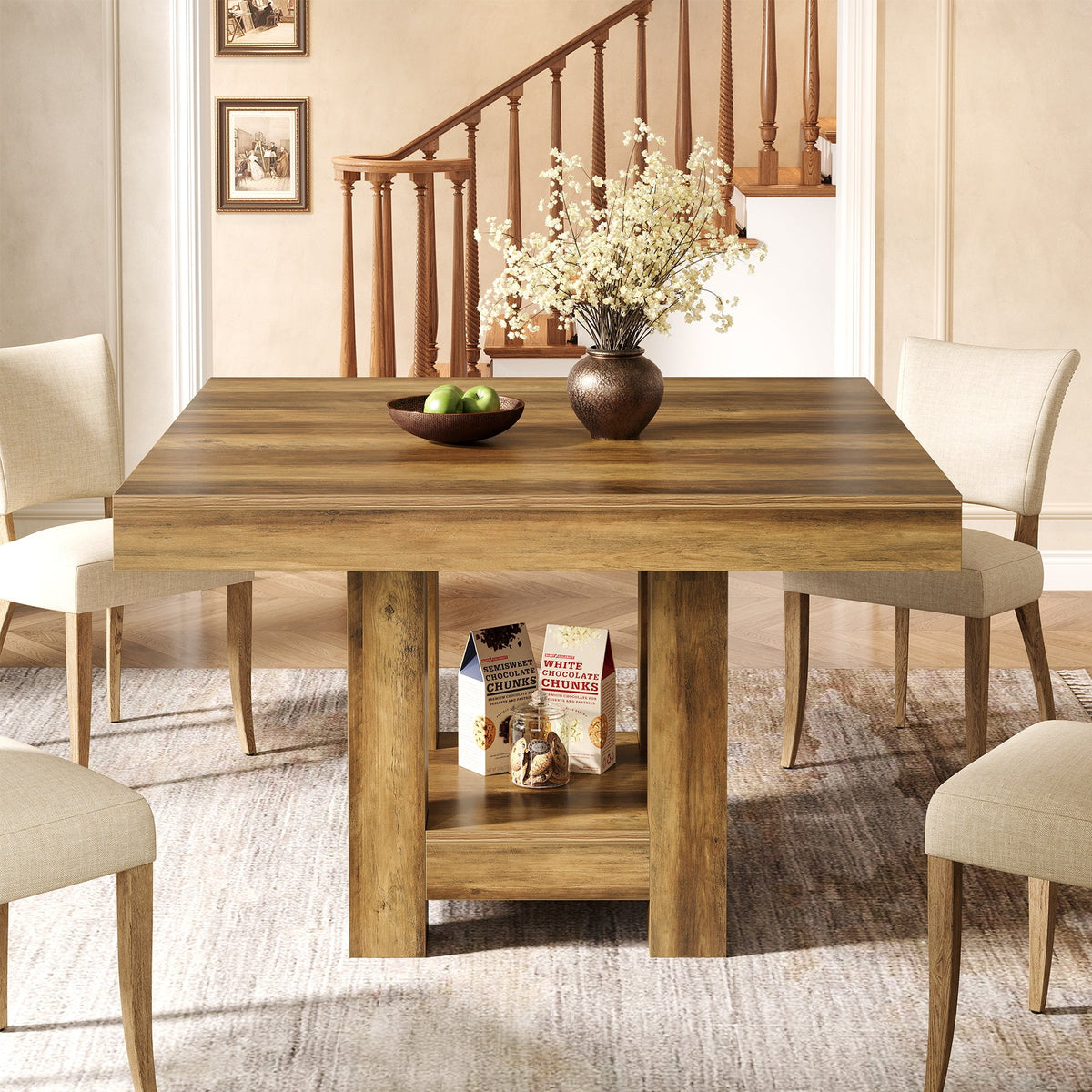 Square Dining Table, 39" Kitchen Dinner Table with Storage Shelf for 2-4