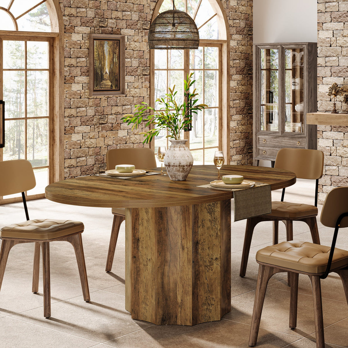 Oval Dining Table for 4-6 People, 55" Kitchen Table with Rounded Edge Tabletop