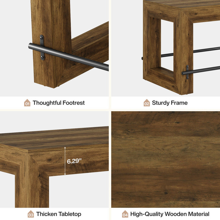 Counter Height Bar Table, 59" Pub Table With Metal Footrest For Dining Room