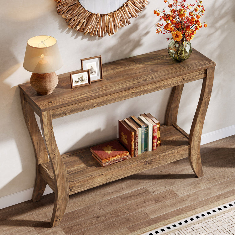 41.3" Solid Wood Console Table, Farmhouse Entryway Table With Storage