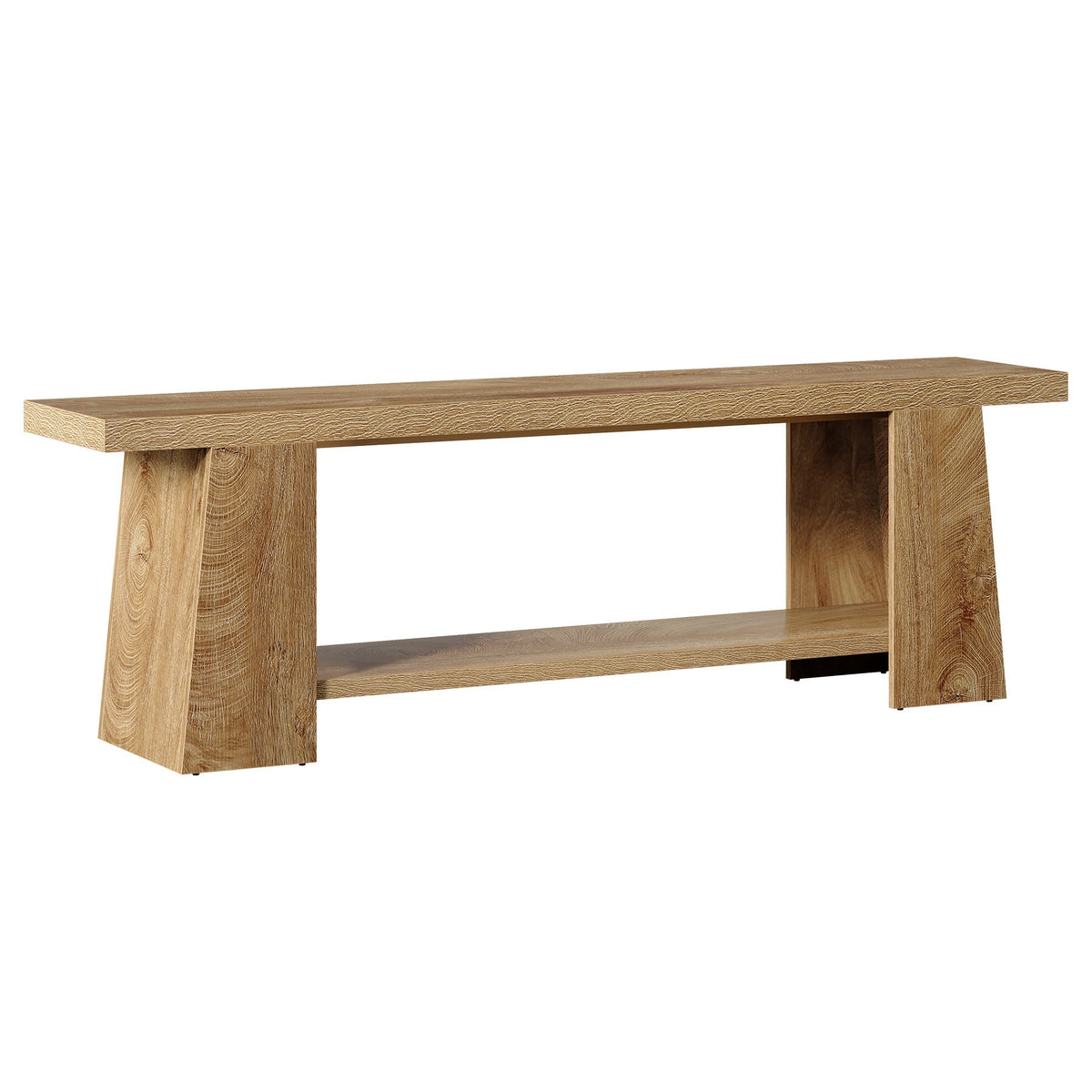 2-Tier Entryway Bench, 59" Shoe Bench End of Bed Bench with Storage Shelves