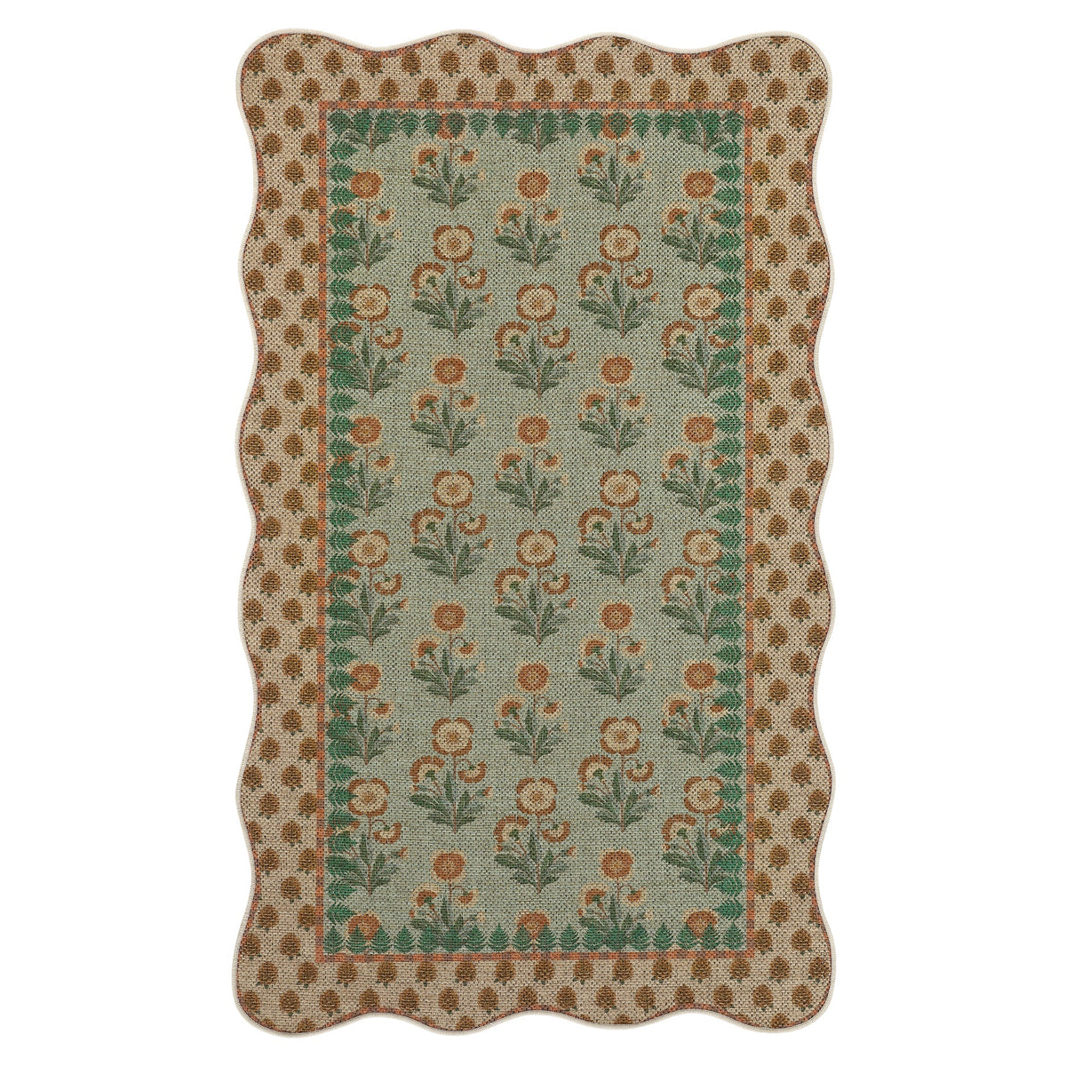 2x6/3x5 Scalloped Floral Easy Jute Washable Area Rug, Farmhouse Soft Low Pile Carpet for Hallway & Entryway, Oeko-Tex Certified