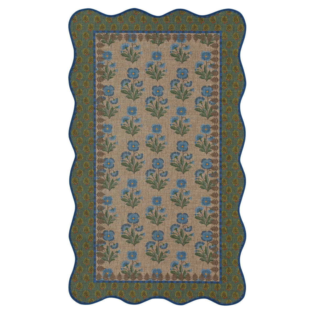 2x6/3x5 Scalloped Floral Easy Jute Washable Area Rug, Farmhouse Soft Low Pile Carpet for Hallway & Entryway, Oeko-Tex Certified
