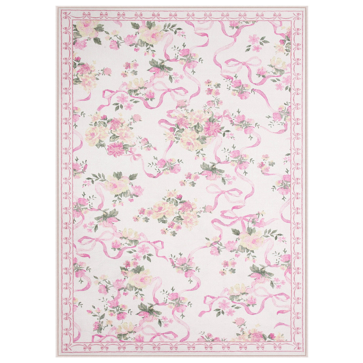 3x5/5x7 Bow Floral Area Rugs#Color_Pink