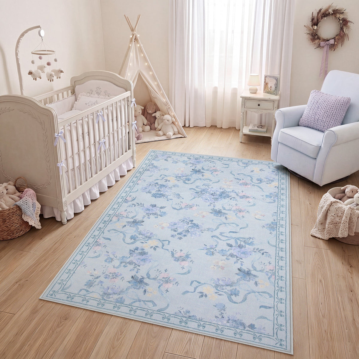 3x5/5x7 Bow Floral Area Rugs#Color_Blue