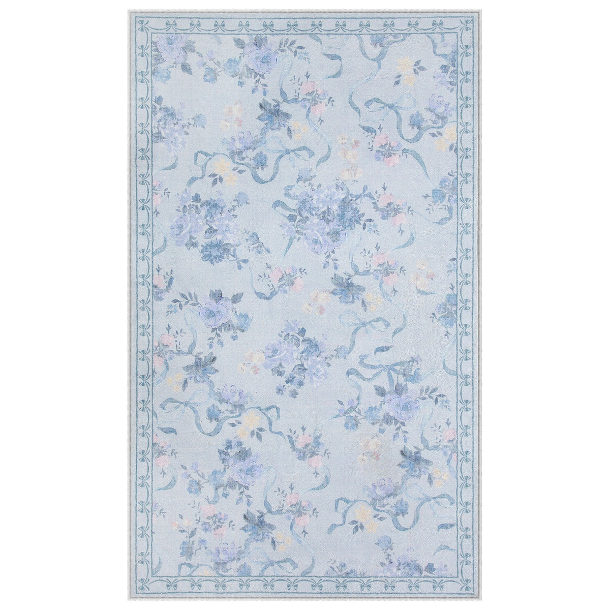 3x5/5x7 Bow Floral Area Rugs#Color_Blue