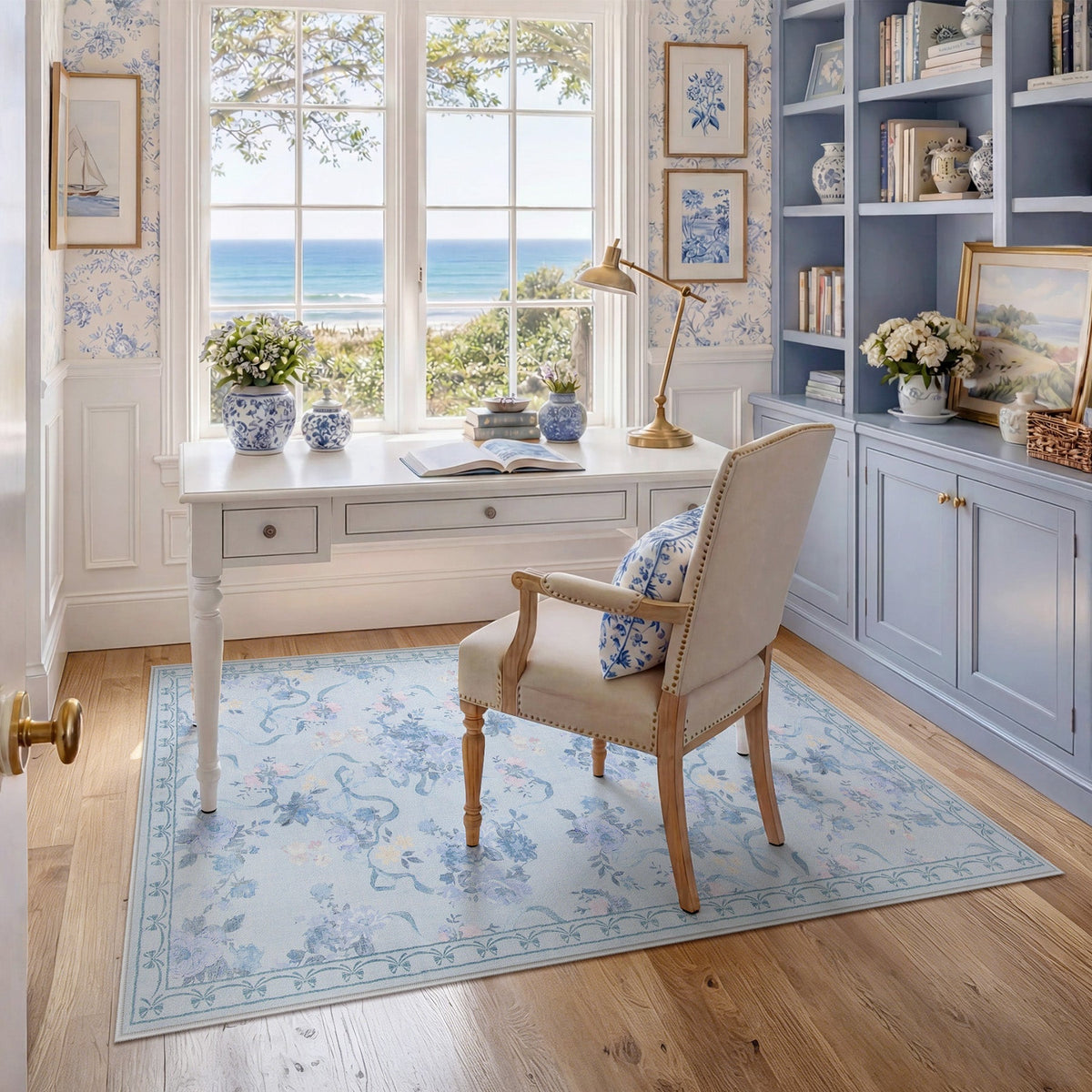 3x5/5x7 Bow Floral Area Rugs#Color_Blue