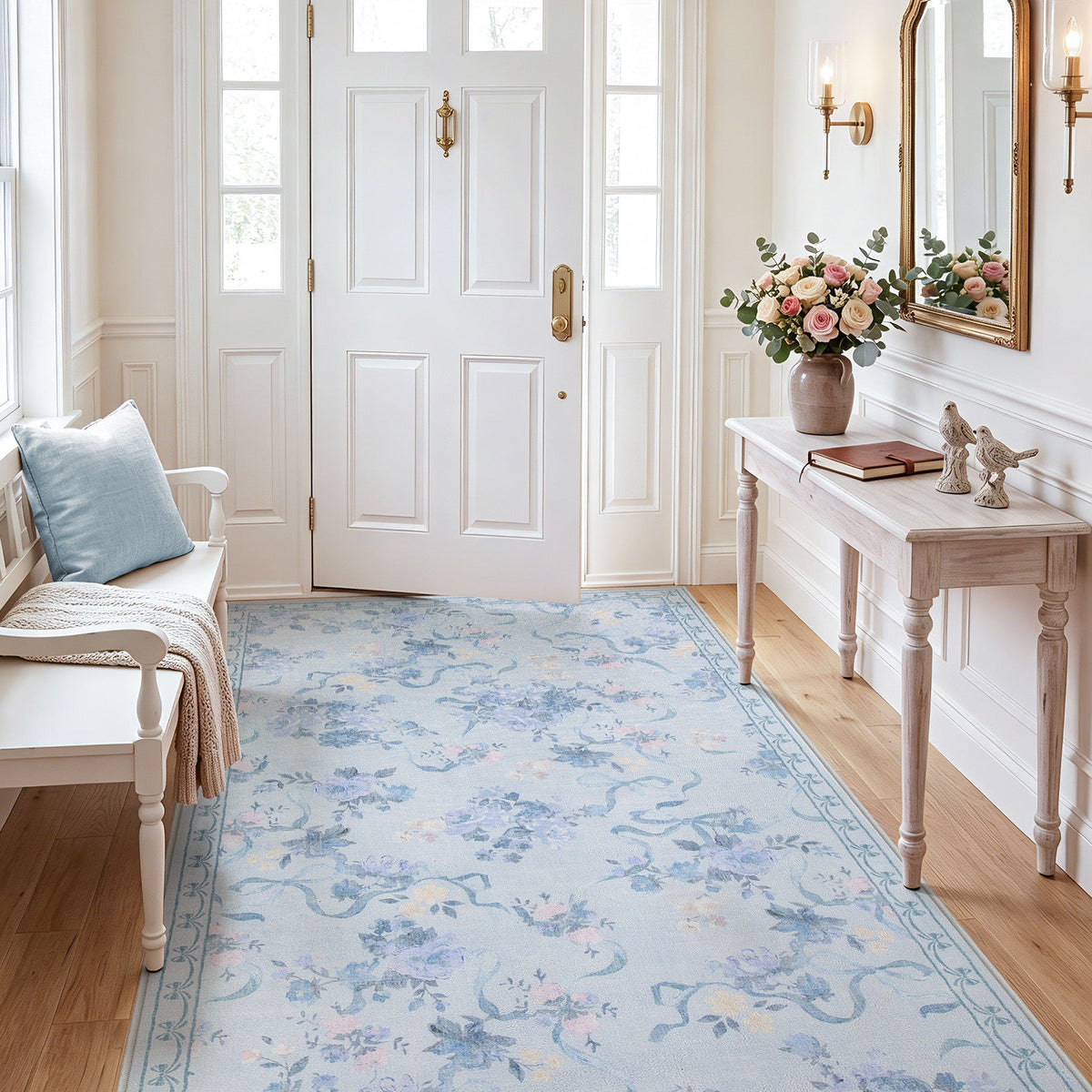 3x5/5x7 Bow Floral Area Rugs#Color_Blue