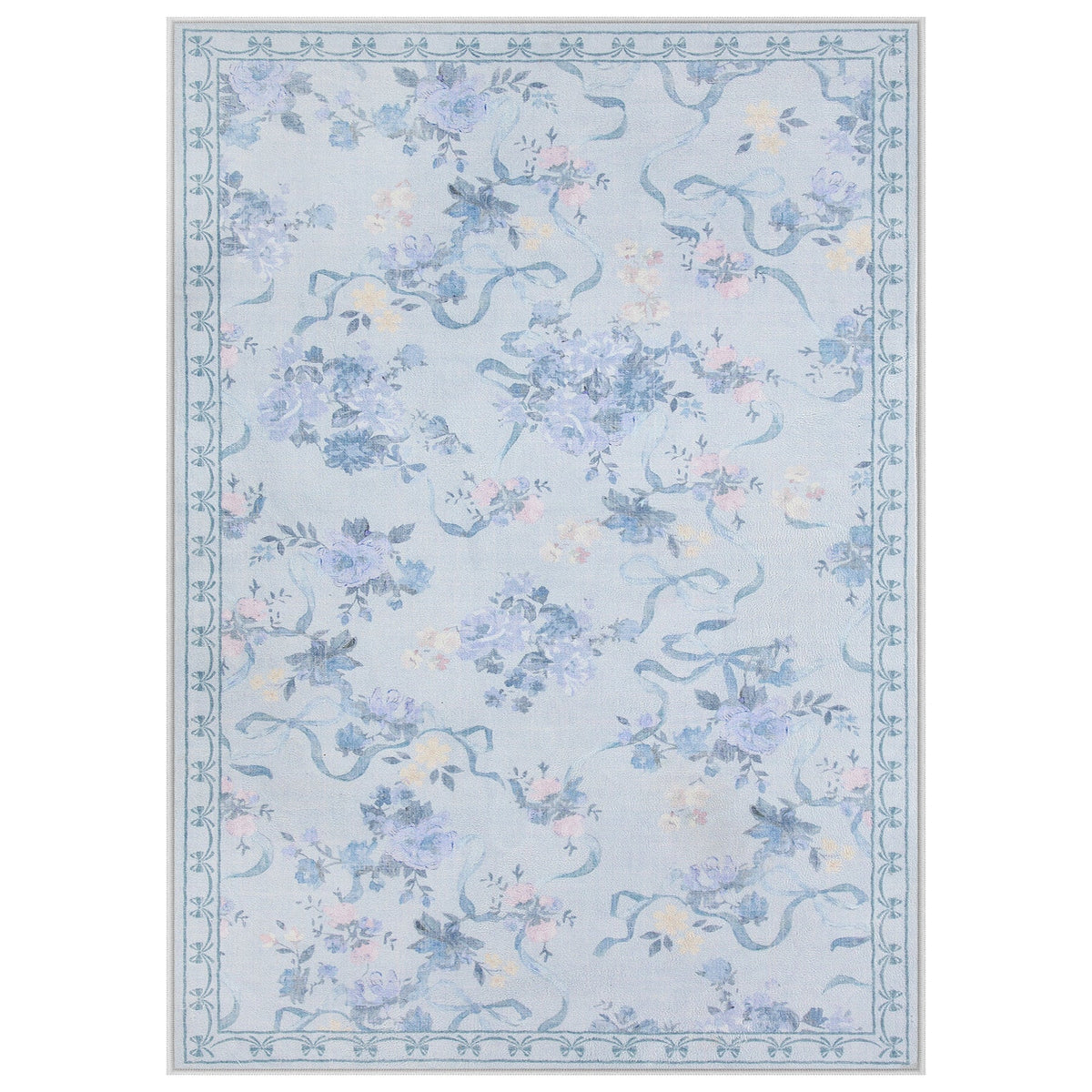 3x5/5x7 Bow Floral Area Rugs#Color_Blue