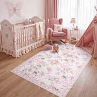 3x5/5x7 Bow Floral Area Rugs#Color_Pink