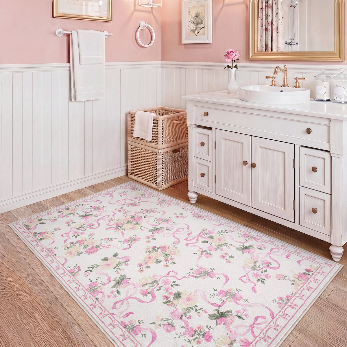 3x5/5x7 Bow Floral Area Rugs#Color_Pink