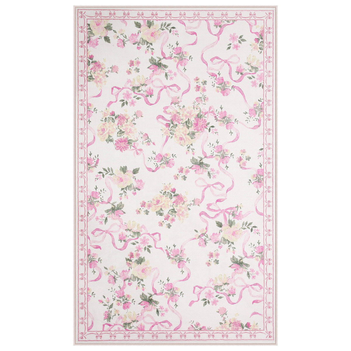 3x5/5x7 Bow Floral Area Rugs#Color_Pink