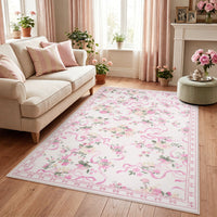 3x5/5x7 Bow Floral Area Rugs#Color_Pink