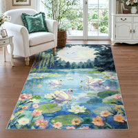 3x5 Swan Lake in oil painting style Area Rugs#Color_Green