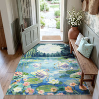 5x7 Swan Lake in oil painting style Area Rugs#Color_Green