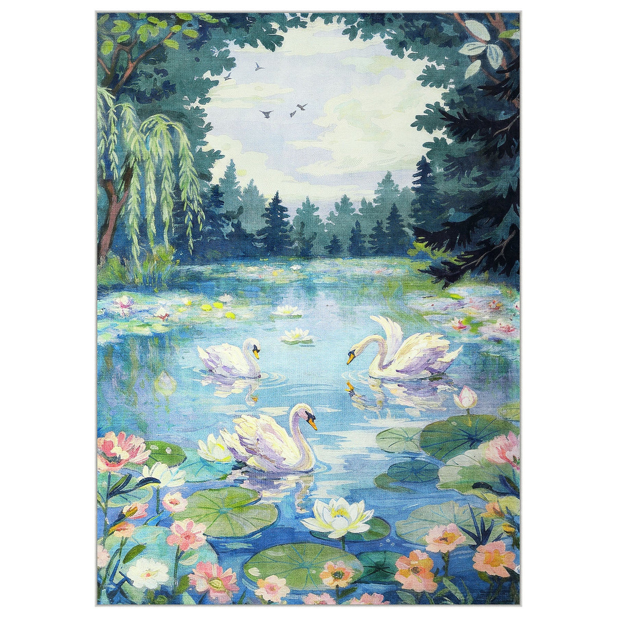 5x7 Swan Lake in oil painting style Area Rugs#Color_Green