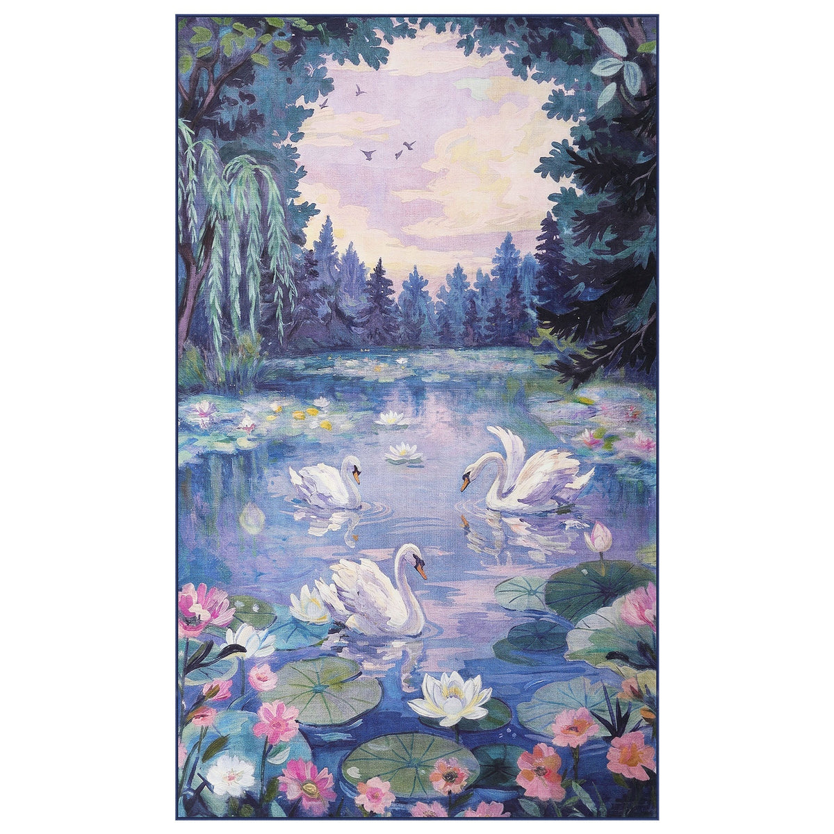 3x5 Swan Lake in oil painting style Area Rugs#Color_Purple
