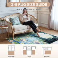 3x5 Swan Lake in oil painting style Area Rugs#Color_Green