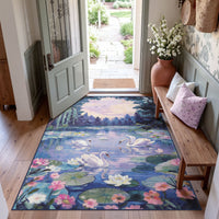 5x7 Swan Lake in oil painting style Area Rugs#Color_Purple