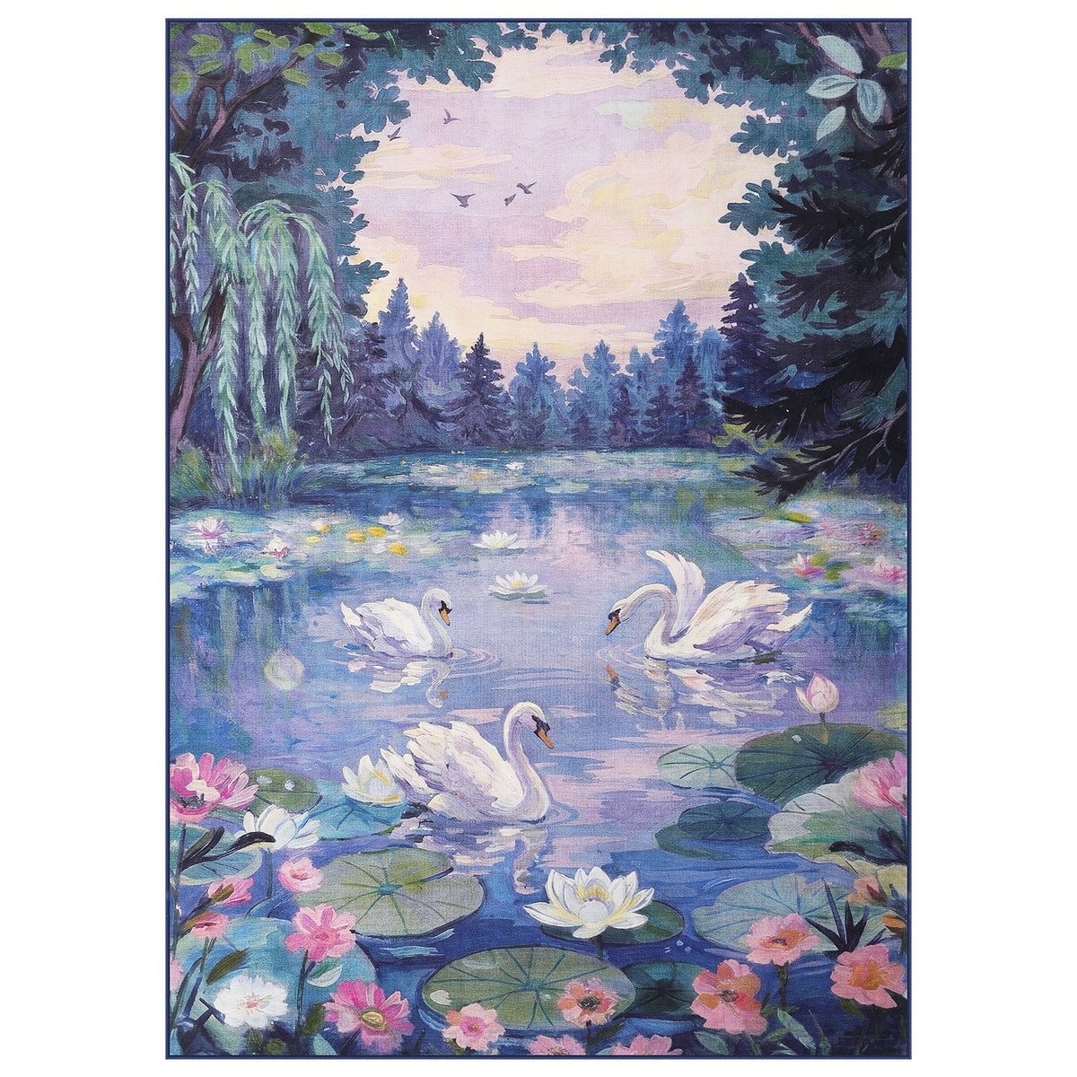 5x7 Swan Lake in oil painting style Area Rugs#Color_Purple