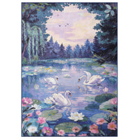 5x7 Swan Lake in oil painting style Area Rugs#Color_Purple
