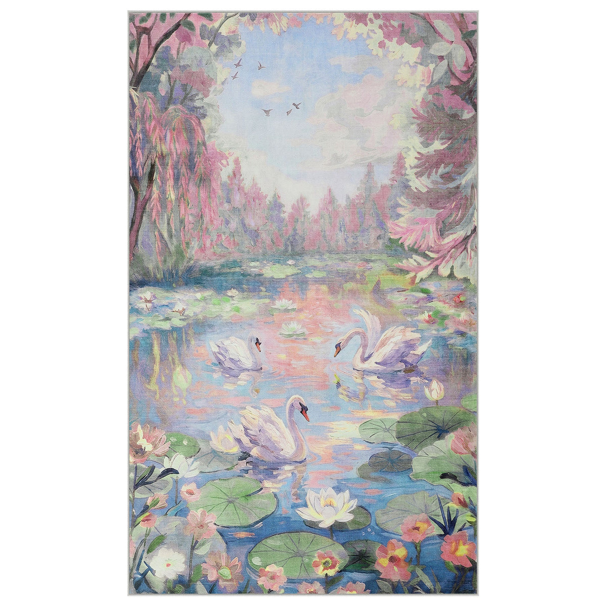 3x5 Swan Lake in oil painting style Area Rugs#Color_Pink