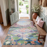 5x7 Swan Lake in oil painting style Area Rugs#Color_Pink