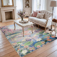 5x7 Swan Lake in oil painting style Area Rugs#Color_Pink