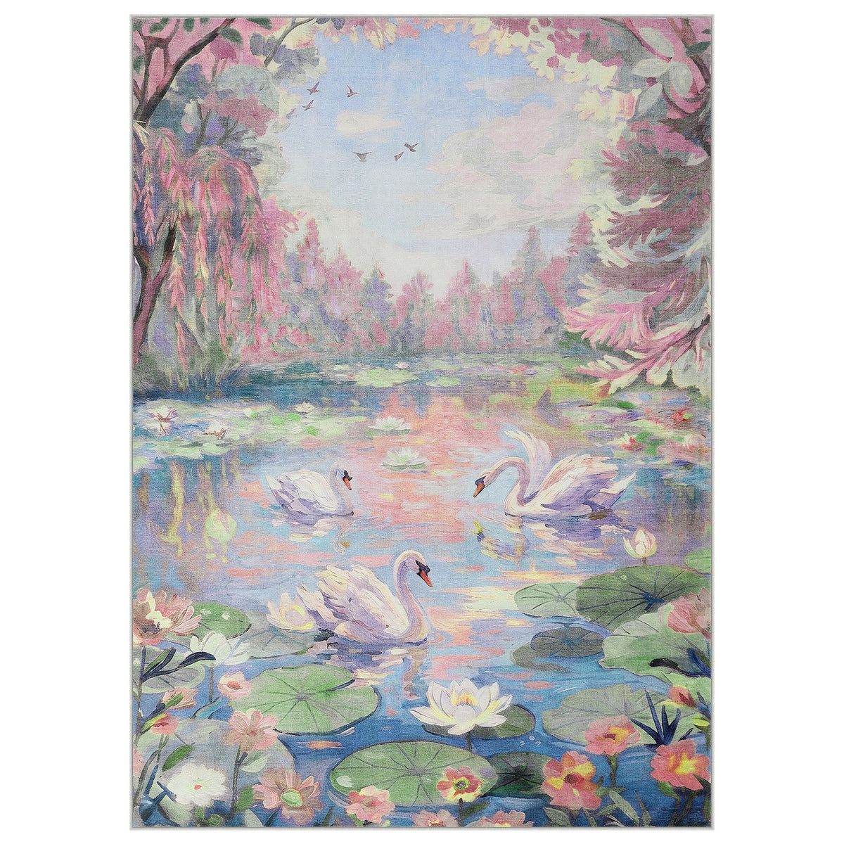 5x7 Swan Lake in oil painting style Area Rugs#Color_Pink