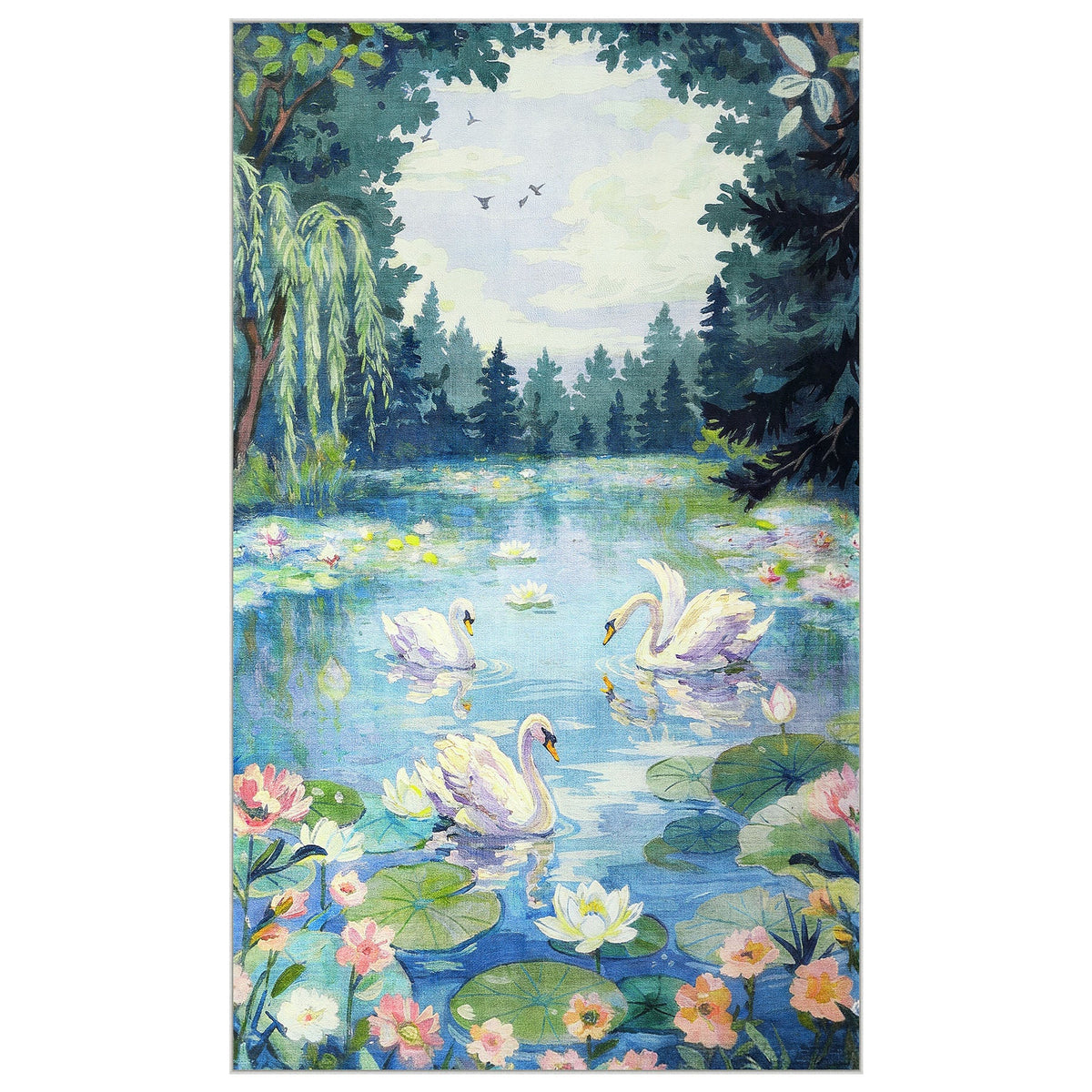 3x5 Swan Lake in oil painting style Area Rugs#Color_Green