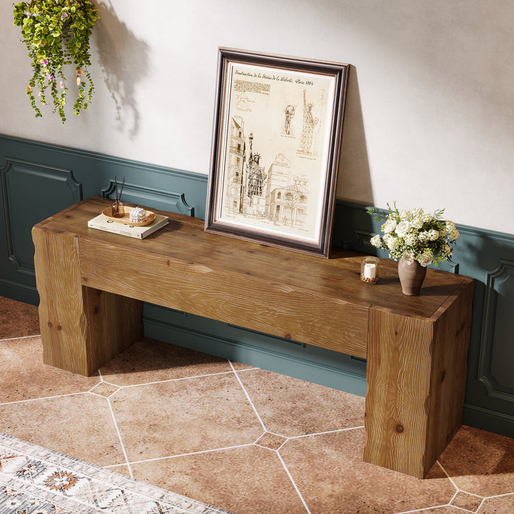 Solid Wood TV Stand for 65" TV, 63" Media Console with Hand Carved Wave Texture