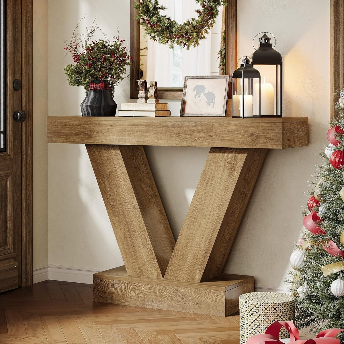 41.3" Console Table, Sofa Entryway Table Behind Couch with V-Shaped Legs