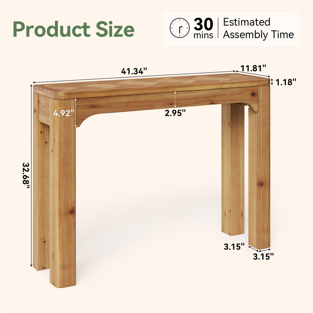 41.3" Wood Sofa Table, Farmhouse Entryway Console Table with Exquisite Parquet Top