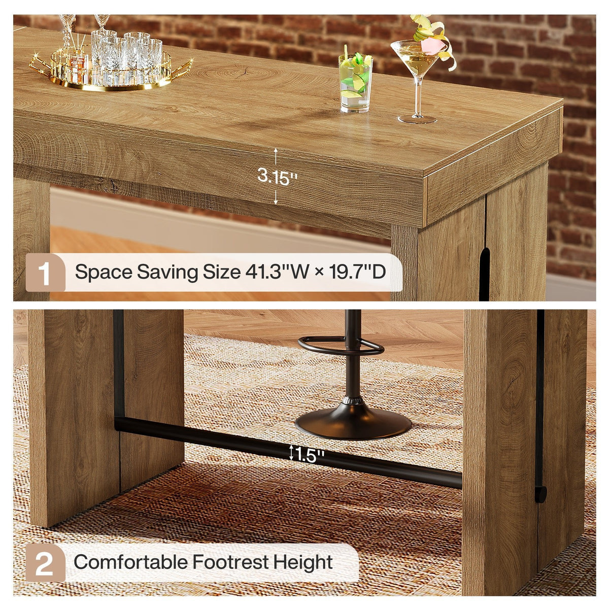 41" Bar Table, Counter Height Pub Table with Thickened Tabletop