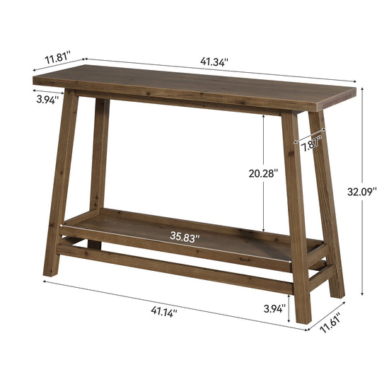 41" Solid Wood Console Table, 2 Tiers Farmhouse Entryway Table with Storage Shelf
