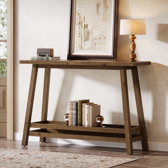 41" Solid Wood Console Table, 2 Tiers Farmhouse Entryway Table with Storage Shelf