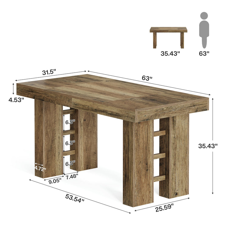 63" Bar Table, Rectangular Counter Height Pub Table for Kitchen