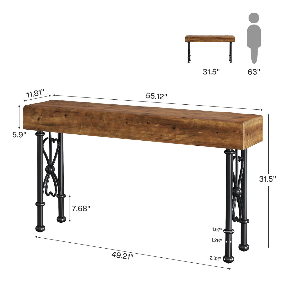 55" Console Table,  Farmhouse Entryway Sofa Table for Hallway
