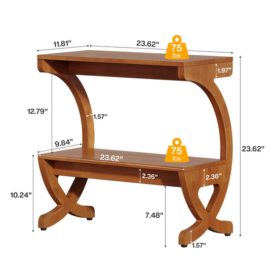 Solid Wood Nightstand, 23.62" Bedside Table with 2-Tier Storage Shelf