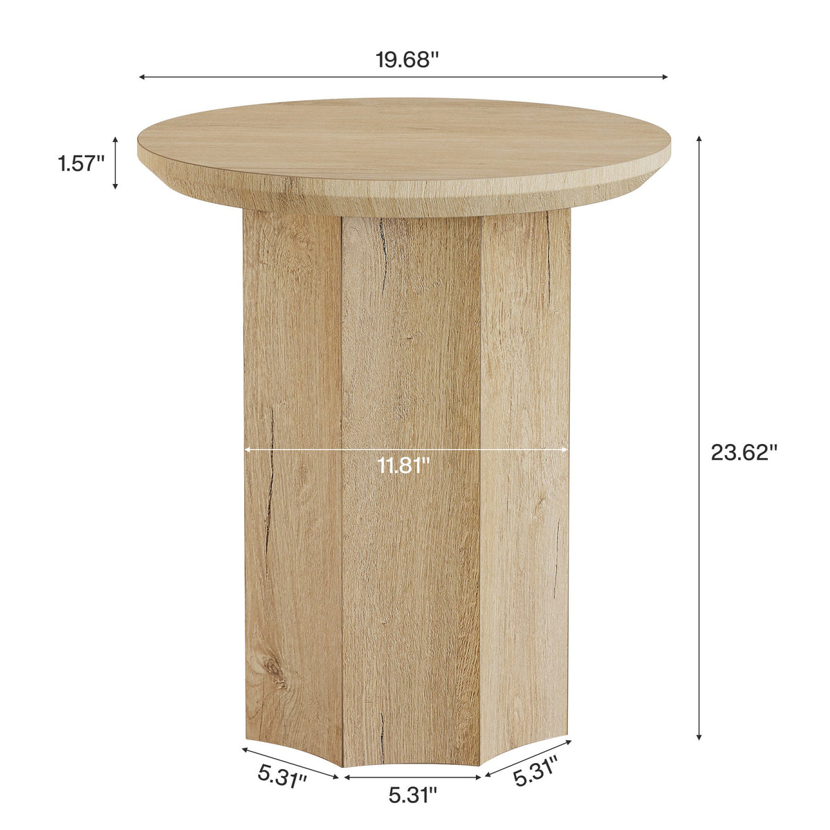 Round End Table, Wooden Pedestal Side Table with Octagonal Base
