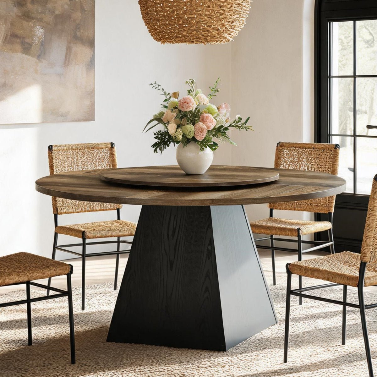 47.24" Round Dining Table for 4-6, Kitchen Table with Removable Lazy Susan