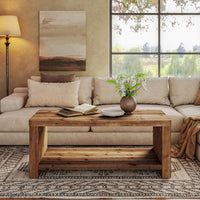 47.2" Coffee Table, 2-Tier Solid Wood Rectangle Accent Center Tea Table