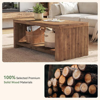 47.2" Coffee Table, 2-Tier Solid Wood Rectangle Accent Center Tea Table