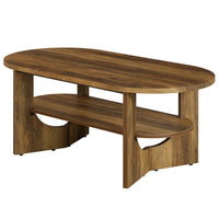 47.2" Coffee Table, Wooden Oval Center Table with 2 Tiers of Shelves