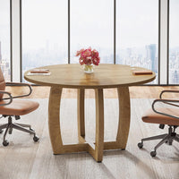 47.2" Conference Table, Round Business Meeting Table with Cross Base